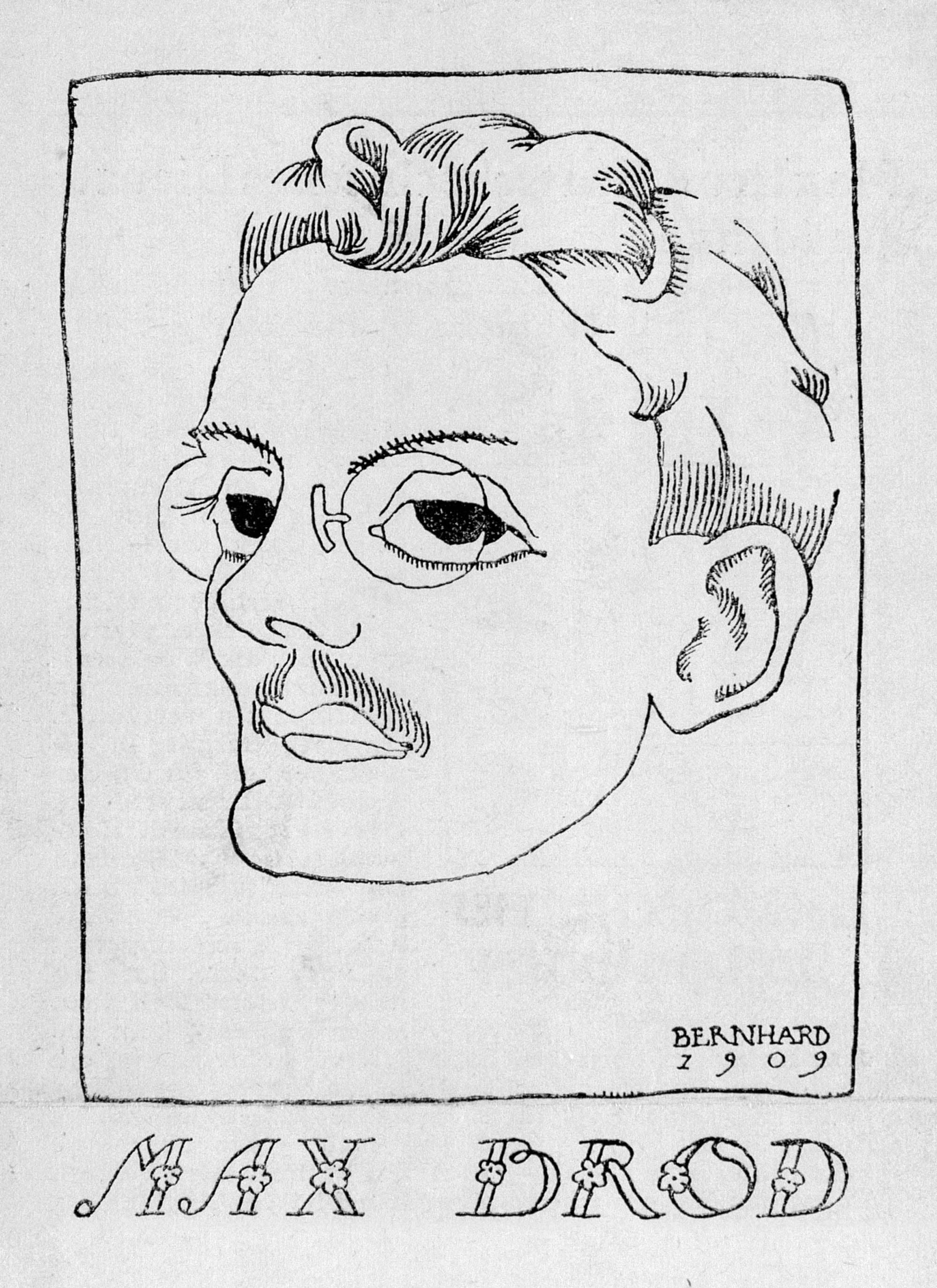 Karikaturtegningen som Max Brod sendte Carl Nielsen med brev nr. 932.