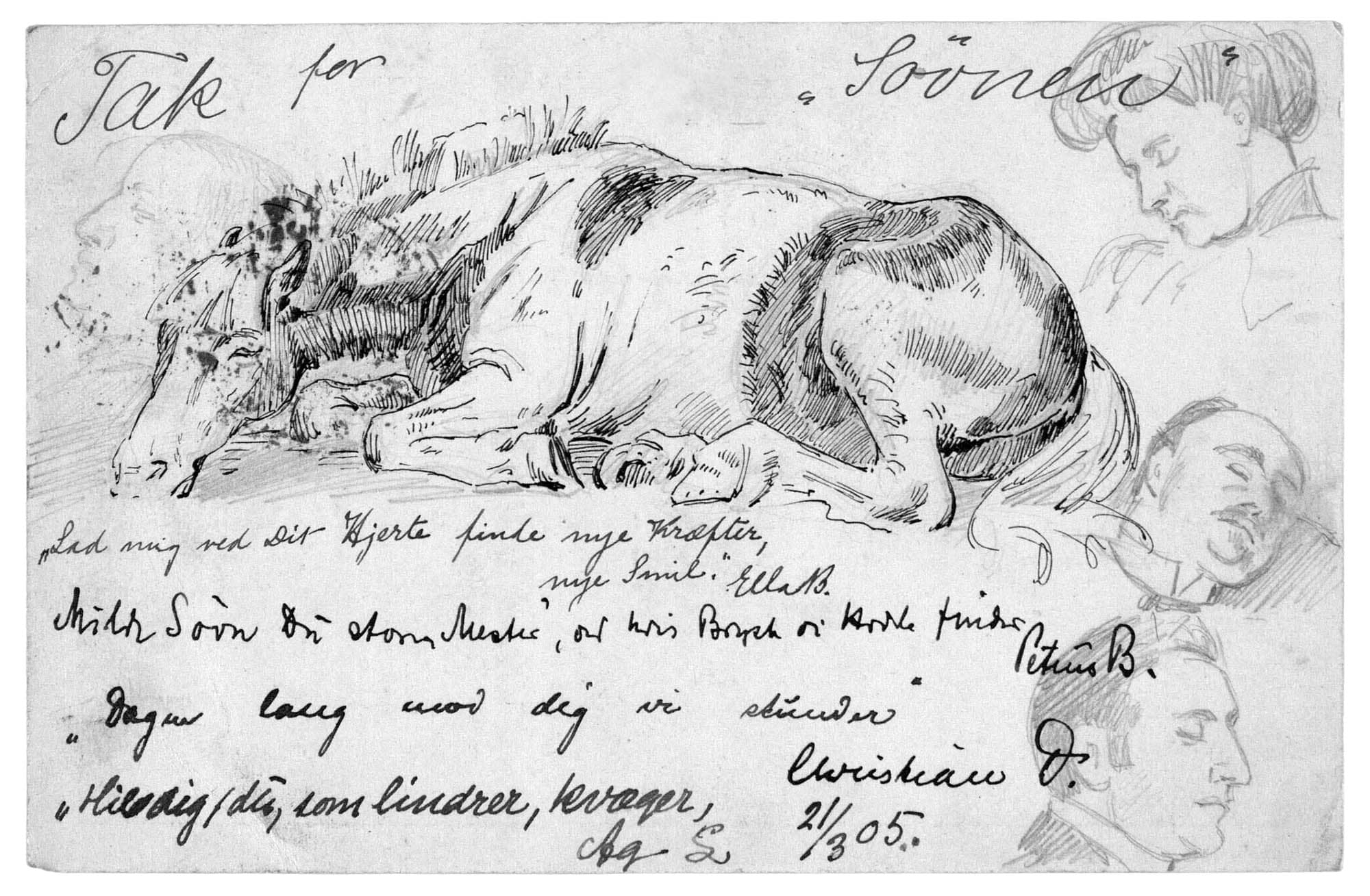 
Agnes Unns egenhændige takkekort til Carl Nielsen efter opførelsen af Søvnen.